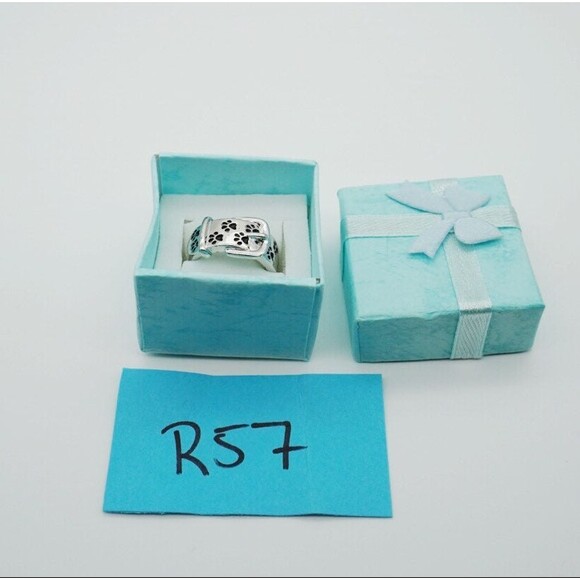 Paw Print Pet Collar Ring sz 7 Silver Tone NIB - Picture 10 of 11
